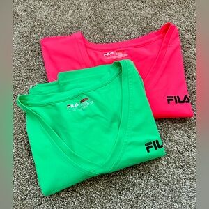 Set of Fila Sport Red and Green V-Neck Workout Shirts